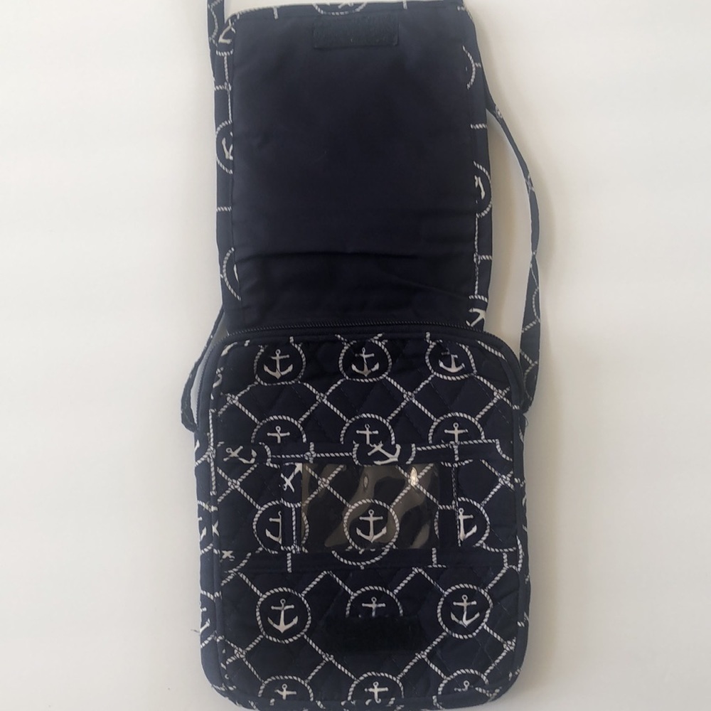 Nautical fabric small bag with multiple pockets and zippers in navy and white - Picture 5 of 9